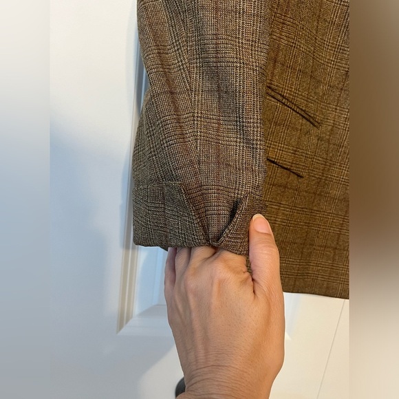 Lafayette 148 New York Brown Tan Plaid Virgin Wool Academy Blazer Jacket size 12 - Picture 5 of 8